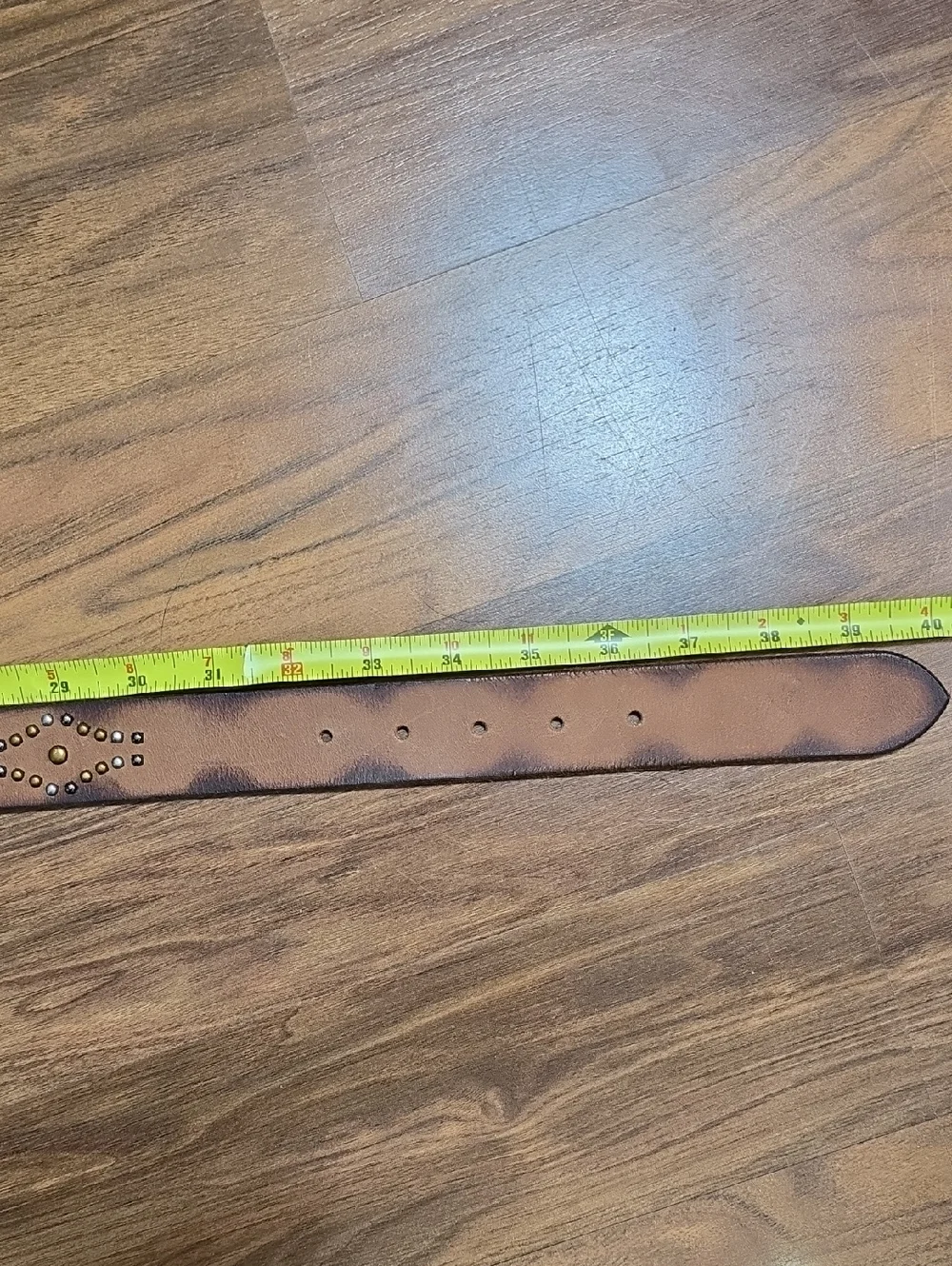 The Leathery Studded Brown Leather Belt with Antique Brass Buckle